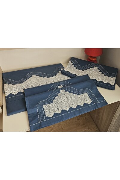 ZESA HOME طقم غطاء لحاف مضلع وبيكو مصنوع يدويًا من الدانتيل