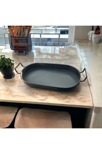 LUCKYHOMES Oval Spiral Handle Decorative Presentation Tray Black 24X45
