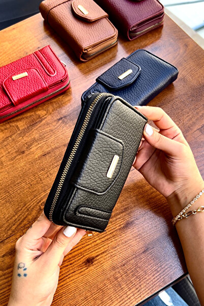 CüzCan Lavinia Siyah Vegan Deri Kadın Cüzdan Fermuarlı Ve Mıknatıslı (16X9 CM)