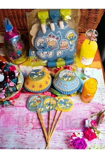 Happyland مجموعة حفلات السنافر السنافر (مسواك، قالب كب كيك، صفارة لسان الغاز)...