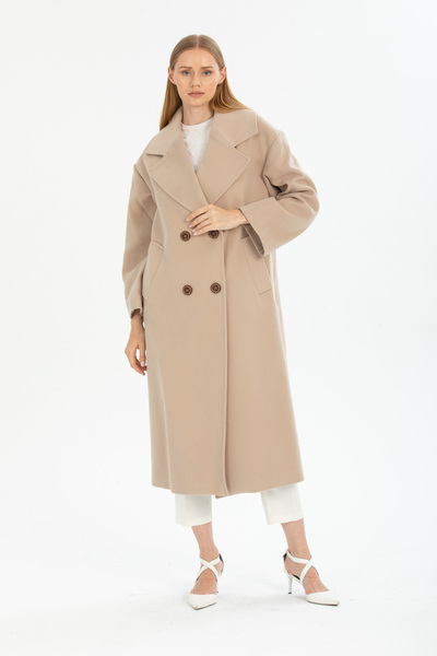 Pitti Women's BEIGE Buttoned Oversize Buttoned Coat