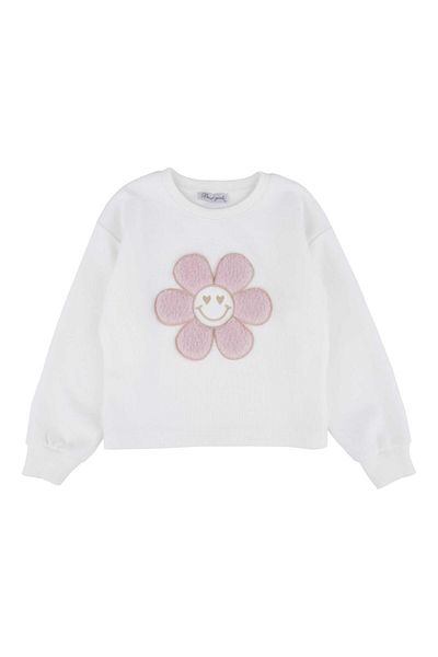 best kids Girl's Ecru-Powder Daisy Embroidered Sweatshirt