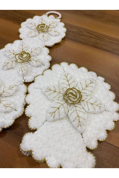 ONTİC Bath Washcloth, Dowry, Gift Plump Bowknot Flower Pattern Glittered Double Set Bathroom Washcloth