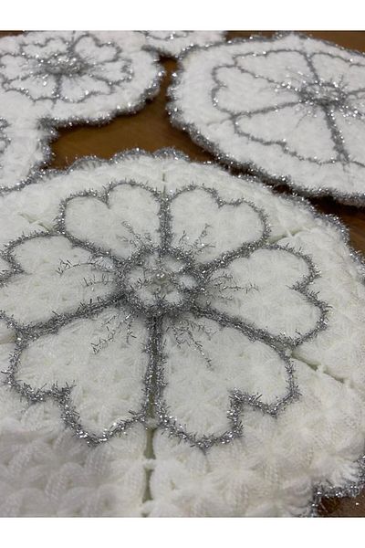 ONTİC Bathroom Washcloth Dowry, Gift Hand Knitted Plump Bowknot Flower Pattern Glittery Triple Set Bathroom Washcloth