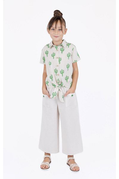 best kids Girl's Beige-green Linen Blended Trousers