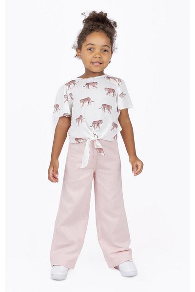 best kids Girl's Ecru-Powder Printed Waist Tie Blouse