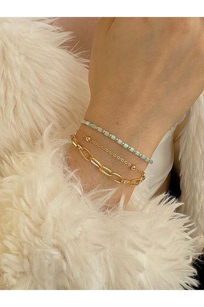 takıtarzım Women's turquoise crystal 3-piece combination bracelet