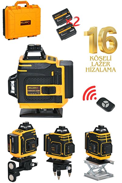 Millian İtalyan Uzaktan Kumandalı 16 Köşeli 360 Derece Çizgi Hizalama Lazer S...