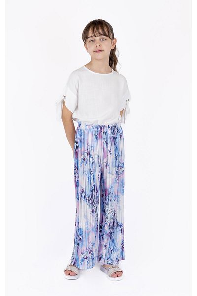 best kids Girl's Blue Pleated Colorful Trousers
