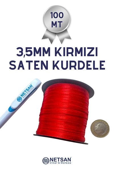 Netsan Etiket 100m 3.5mm Red Satin Ribbon