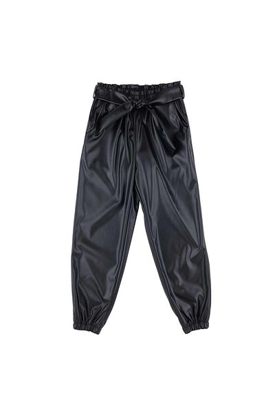 best kids Girl's Black Elastic Leg Leather Trousers