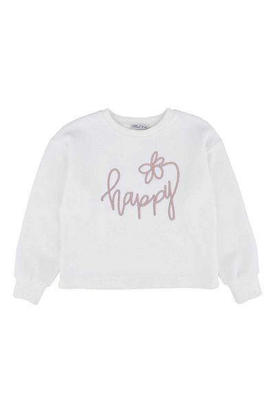 best kids Girl's Ecru-Powder Text Embroidered Sweatshirt