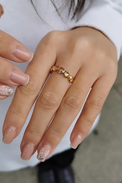 Utku Kuyumculuk 14 AYAR CİTRİN BEŞ TAŞLI ROSE RENGİ EL İŞİ ALTIN YÜZÜK