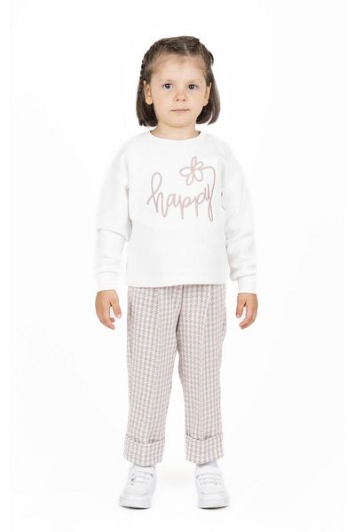 best kids Girl's Ecru-Powder Text Embroidered Sweatshirt