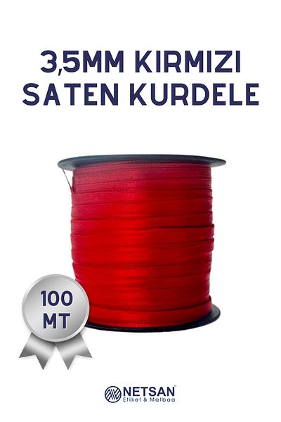 Netsan Etiket 100m 3.5mm Red Satin Ribbon