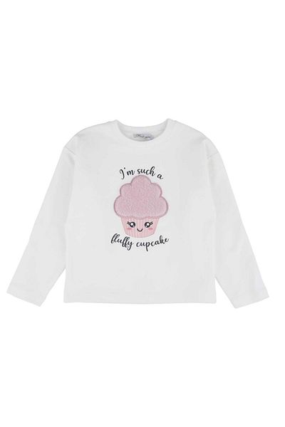 best kids Girl's Ecru-powder Cupcake Embroidered Sweatshirt