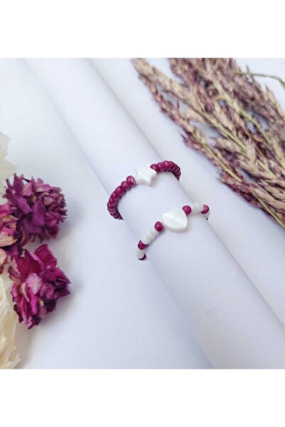 REN AKSESUAR مجموعة خواتم من الخرز الرملي اللؤلؤي مكونة من قطعتين