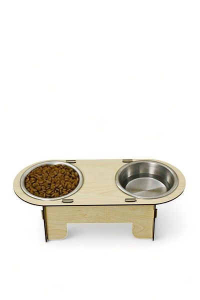 Evene Cat Food Bowl Cat Water Bowl Cat Food and Water Bowl Cat Food Bowl 2 Steel Bowl Model 1 Light Oak