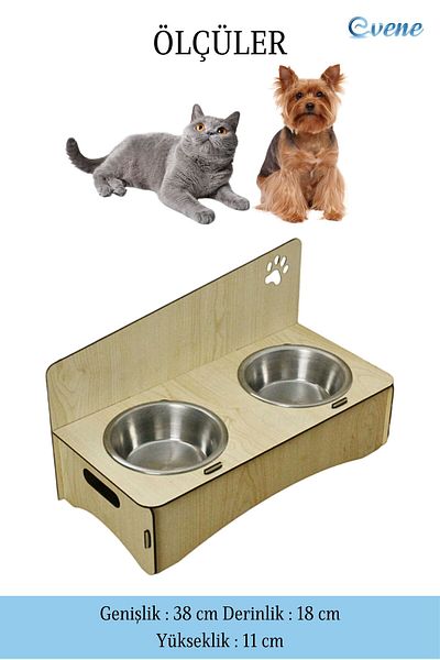 Evene Cat Food Bowl Cat Water Bowl Cat Food and Water Bowl Cat Food Bowl 2 Steel Bowl Model 2 Light Oak