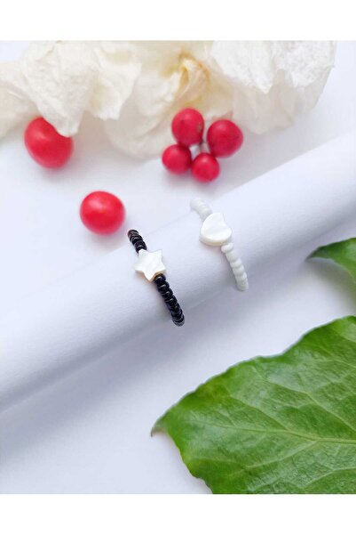 REN AKSESUAR مجموعة خواتم من الخرز الرملي اللؤلؤي مكونة من قطعتين