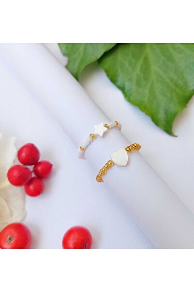 REN AKSESUAR مجموعة خواتم من الخرز الرملي اللؤلؤي مكونة من قطعتين