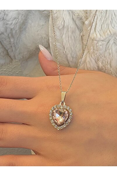 takıtarzım قلادة نسائية من حجر قلب وردي غامق من Pandra