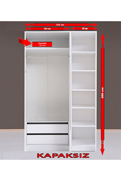 Kenyap Plus 814125 Kapaksız Giysi Odası Dolabı 2 modüllü 125 cm Beyaz