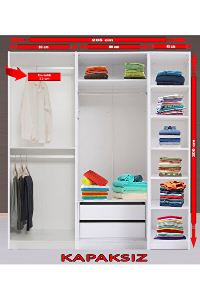 Kenyap Plus 814205 Kapaksız Giysi Odası Dolabı 205 cm Beyaz 3 Modüllü