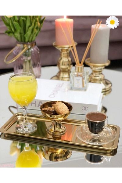 LOVYCO Gold Tray Gold Color, H&M Metal Tray, 100% Titanium Plated