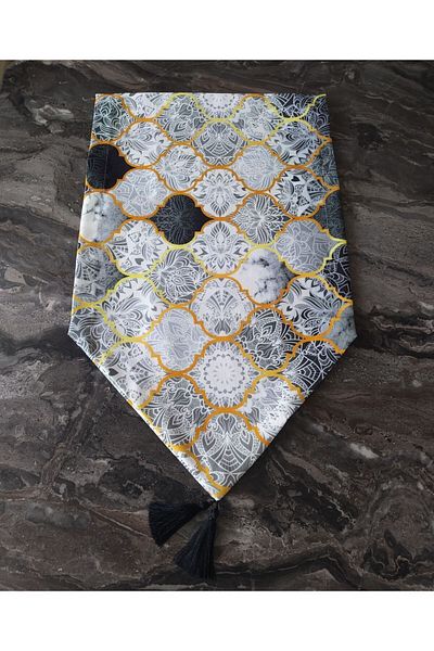 HALFART Nuanțe moderne și gri: Decor de masă, față de masă cu model marocan gri cu ciucuri