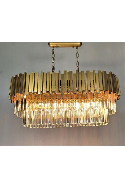 Özçelik Luxury Premium Profilo Oval Kristal Taşlı Büyük Boy Salon Masa Üstü Lüks Avizesi