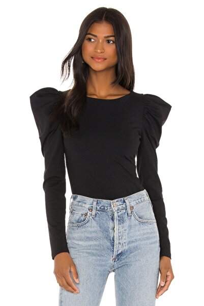 By Kul Design بلوزة نسائية من الجيرسيه الحريري الأسود - كم بالون