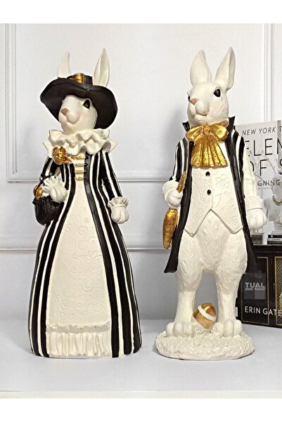 Dekoromi Dekoratif Tavşan Çift Heykel Biblo