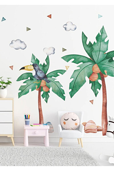 WALLHUMAN Autocolant de perete pentru camera copiilor cu palmieri tropicali