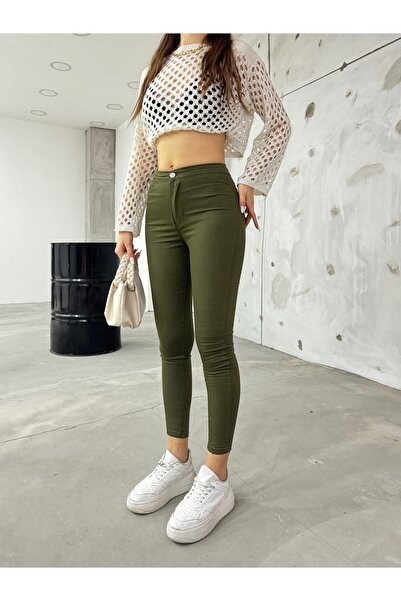 BİKELİFE Women's Khaki Lycra Leggings Trousers