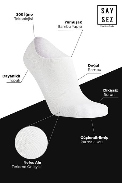 SAYSEZ Bamboo Sneaker Λευκές κάλτσες χωρίς ραφή Αόρατες αθλητικές κάλτσες στον αστράγαλο Premium 4 πακέτο