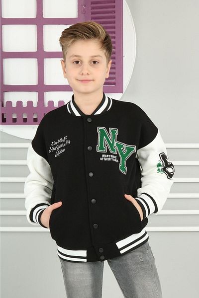 Empoli Unisex Black Kids Bomber Jacket College Jacket New York Patch Appliqued
