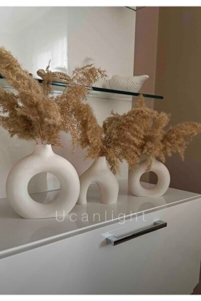 ucanlight Dekoratif Büyük Boy Iskandinav 2'li Halka Vazo Ve Çatal Vazo Seti