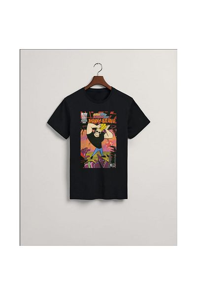 MarkaTurko Tricou cu design special din bumbac pieptănat negru imprimat Jonny Bravo 105