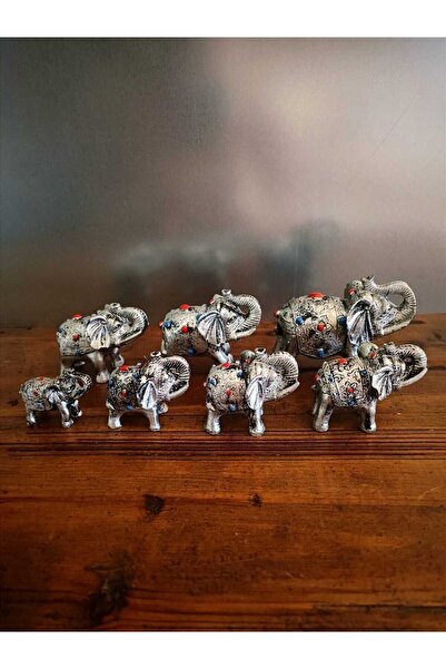 YÖRÜK TASARIM 7 li Bereket Filleri Antik Sarı-Gümüş-Bronz Biblo