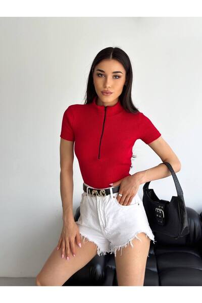 bies butik Kadın Önü Fermuarlı Fitilli Bluz