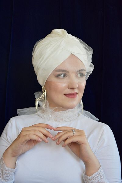 ARTİZİA elegant voilet detailed without filling islamic bridal bonnet, ready-made turban, shawl,