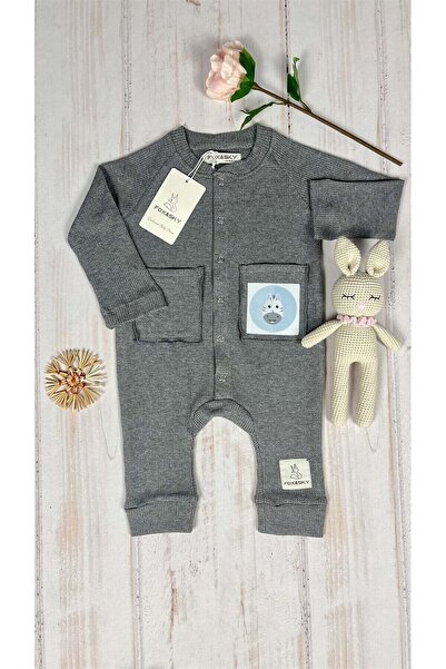 Fox&Sky Organic Gray Baby Rompers - Zebra Printed