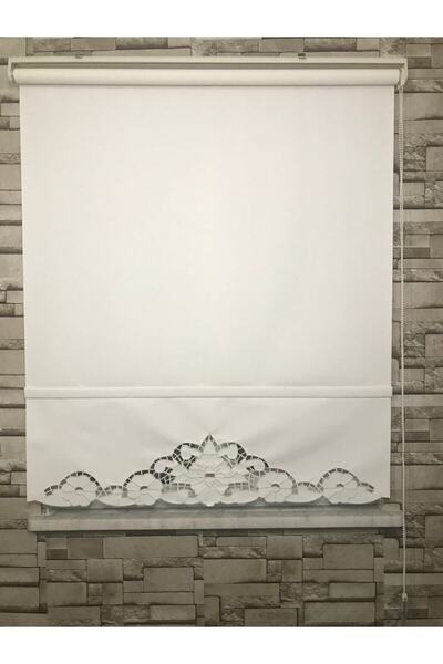 Dönmez Perde Delik Işi Nakış Işlemeli Stor Perde (NİLGÜN MODEL-KREM RENK)