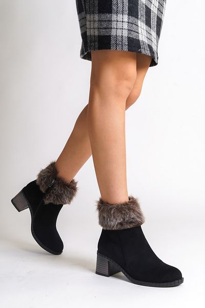 Radias Ayakkabı JULİA Zippered Orthopedic Sole Water and Cold Resistant Hairy Heeled Suede Women's Boots ST Black