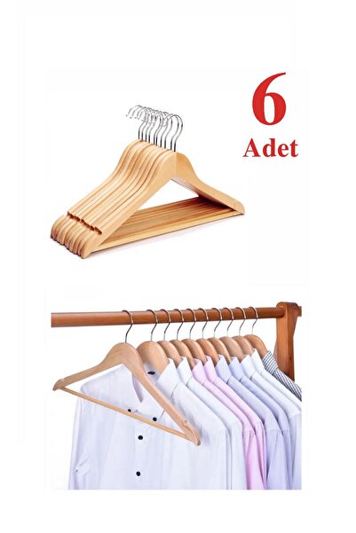 Mevsim Ticaret Ahşap Askı Elbise Askısı 6 Adetli Set