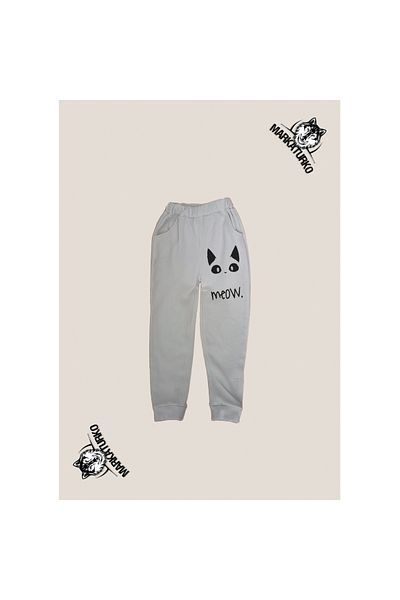 MarkaTurko MEOW εμπριμέ unisex Προσαρμοσμένο σχέδιο Βαμβακερή γκρι παιδική φόρμα 2405-114G