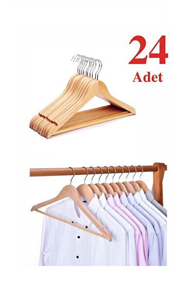 Mevsim Ticaret Ahşap Elbise Askısı 24 Adetli Set