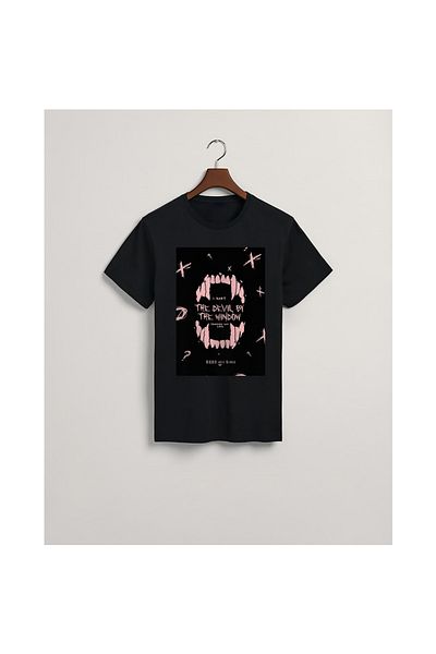 MarkaTurko Tricou cu design special The Devil By The Window din bumbac pieptănat negru 2704-72