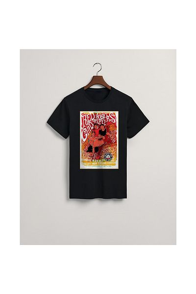 MarkaTurko Red Hot Chili Peppers Μαύρο Προσαρμοσμένο Σχέδιο Βαμβακερό χτενισμένο μπλουζάκι 2704-134